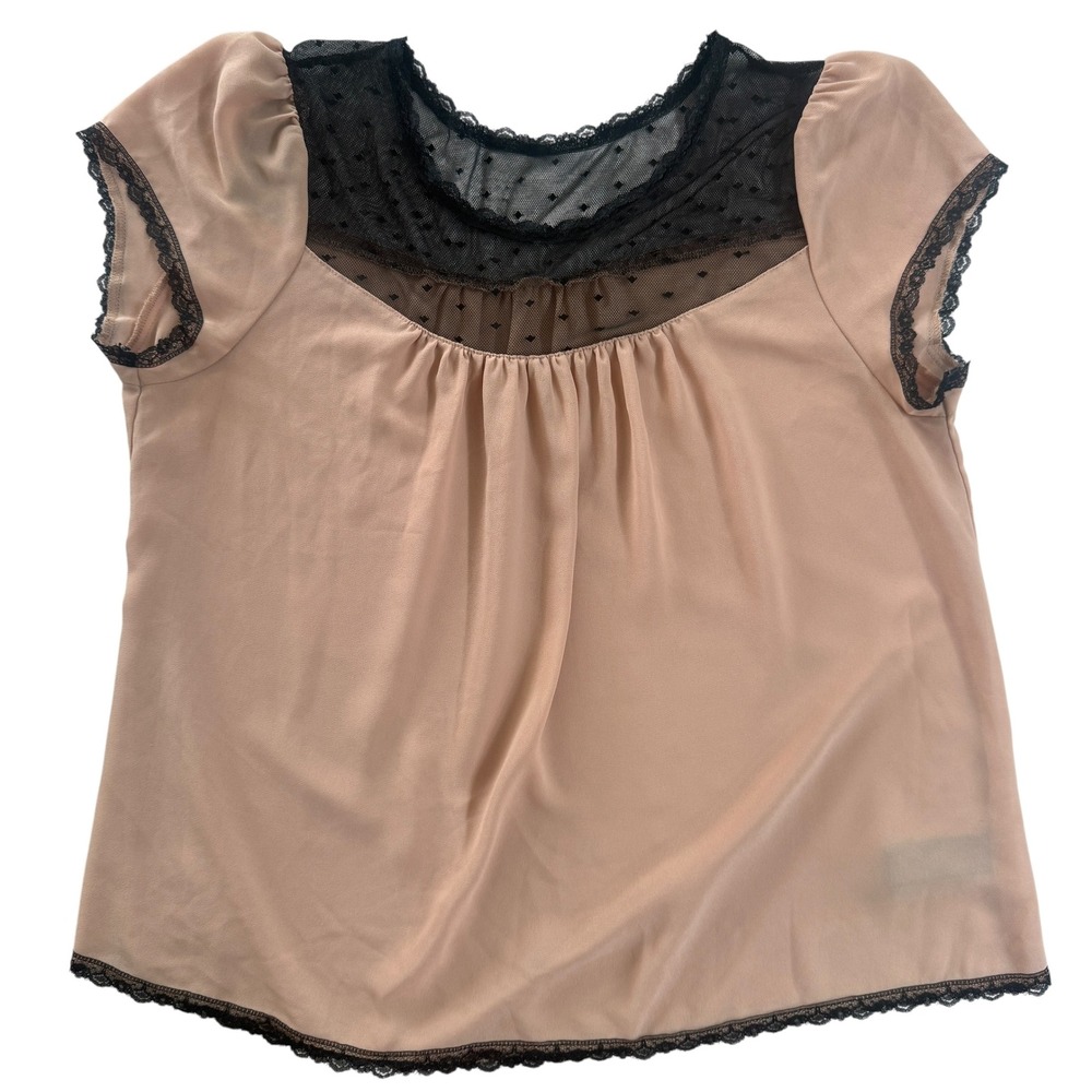 Forever 21 Lace Mesh Babydoll Top Coquette Y2K Large light Pink Black Preppy